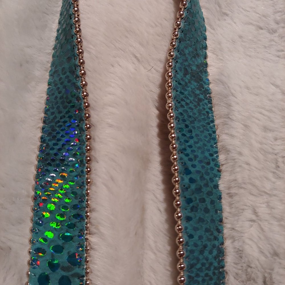 Belts by SImon metallic teal leather belt with silver hardware large - Picture 4 of 16